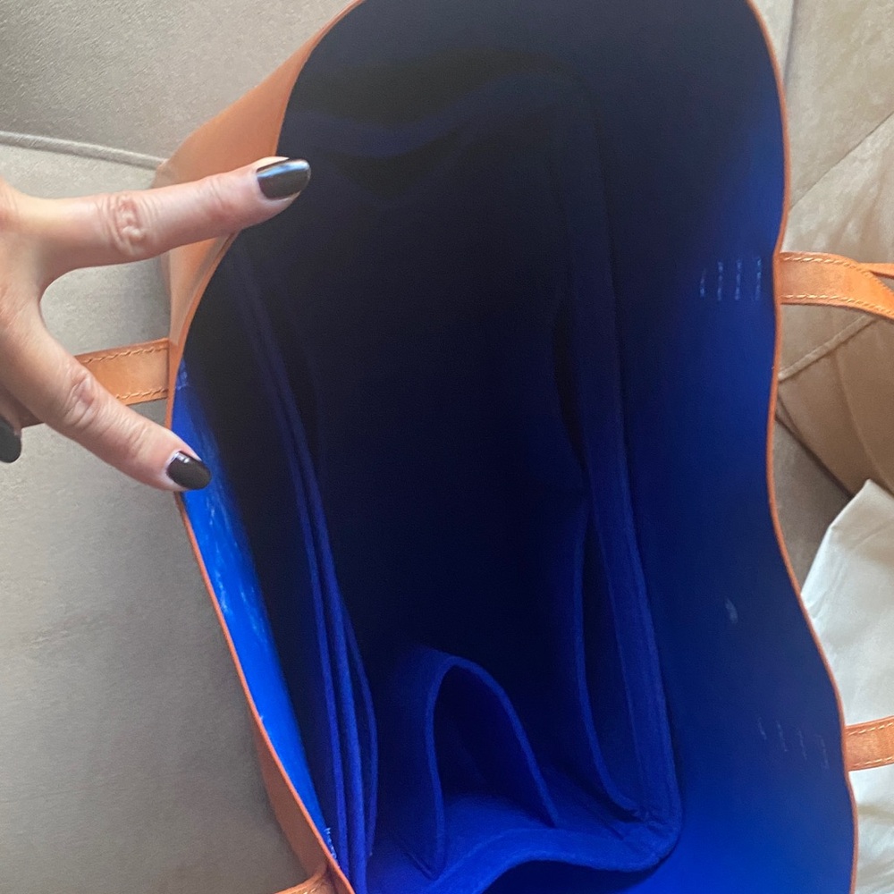 Mansur Gavriel Tan Tote with Vibrant Blue Interior - Picture 6 of 15